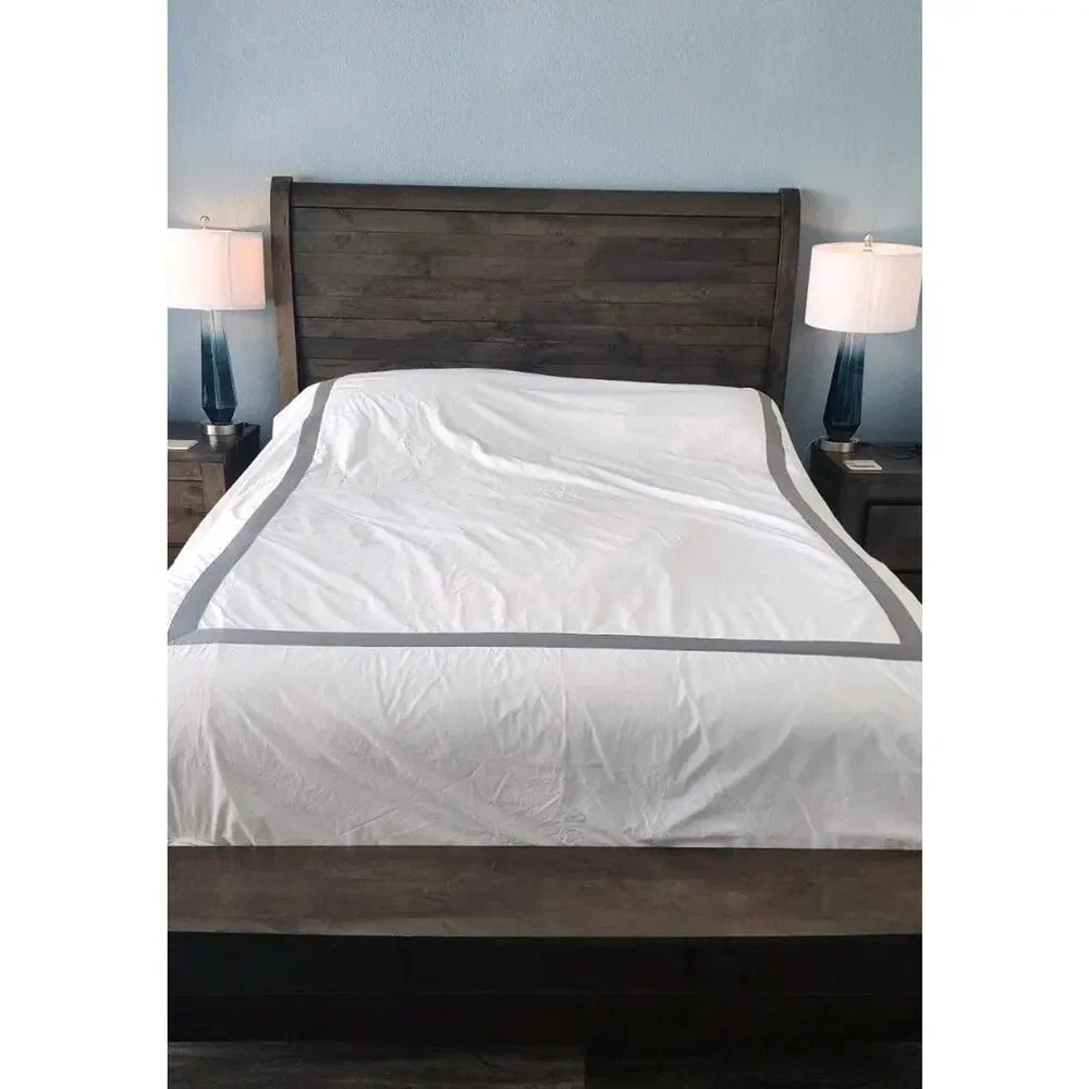 Restoration Hardware Duvet Cover Italy White Gray Border Full/Queen Cotton